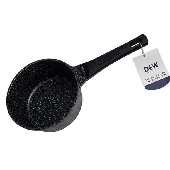 D&W Premium Cookware 7in Saucepan Casserole Nonstick With Glass Lid 1.9QT Black - Picture 6 of 13